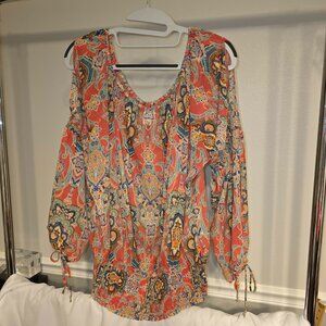 Lilly Lou Boho Blouse Top Cold Shoulder Cottagecore Artsy Shirt Sz L Bohemian